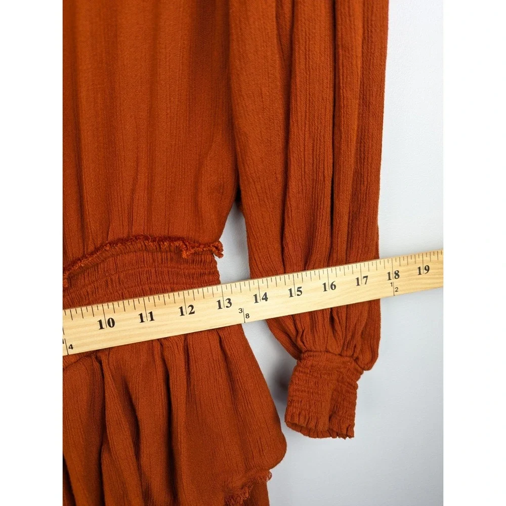 Free People Womens Romy Mini Dress XS Smocked Ruffle Tiered Orange Boho Festival